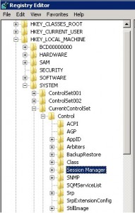 Pfad in der Reistry HKLM -> System -> CurrentControlSet -> Control -> SessionManager